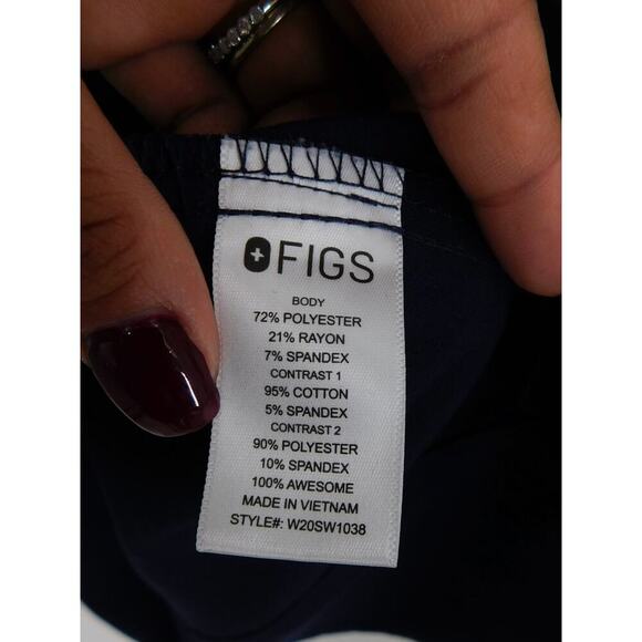 Figs Mens Bene Short Sleeve Scrub Top Size L Navy Blue Two Pocket Round Neck - Picture 4 of 4